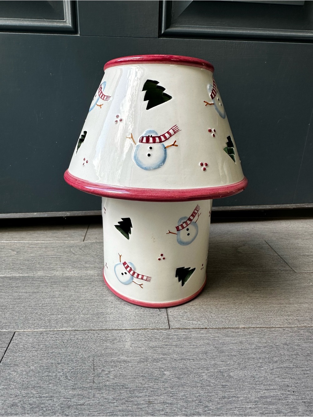 Ceramic Snowman Winter Christmas Tree Cut Out Candle Jar With Matching Shade